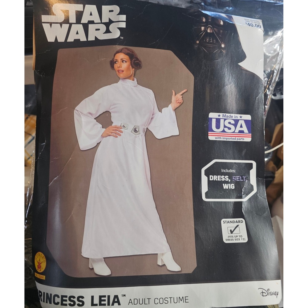 Star Wars Princess Leia Adult Costume White Dress and Wig Set Standard Size